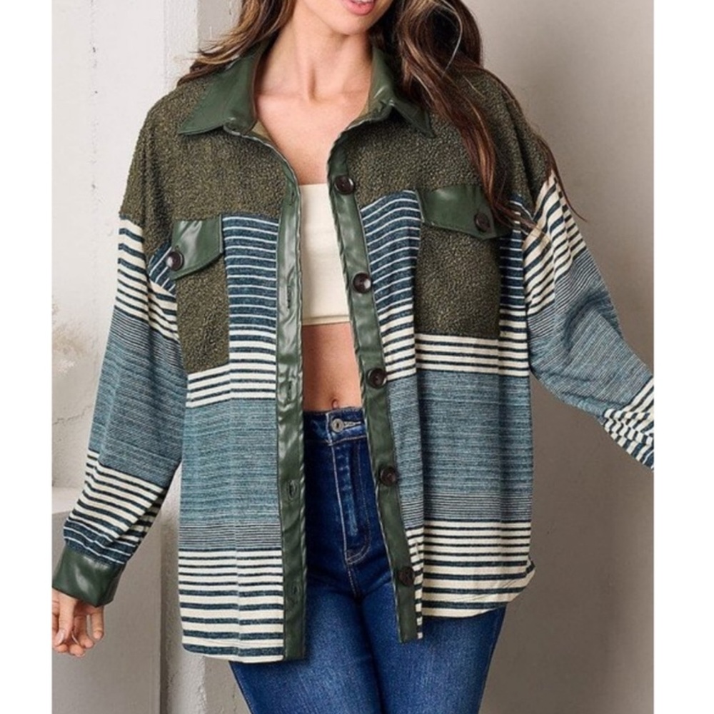 💝Boutique~💙💚Color Block/Striped Mixed Fabric Jacket 🧥